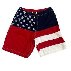 Giant USA Flag Board Shorts Men’s 34 Stars Stripes Patriotic Swim Trunks